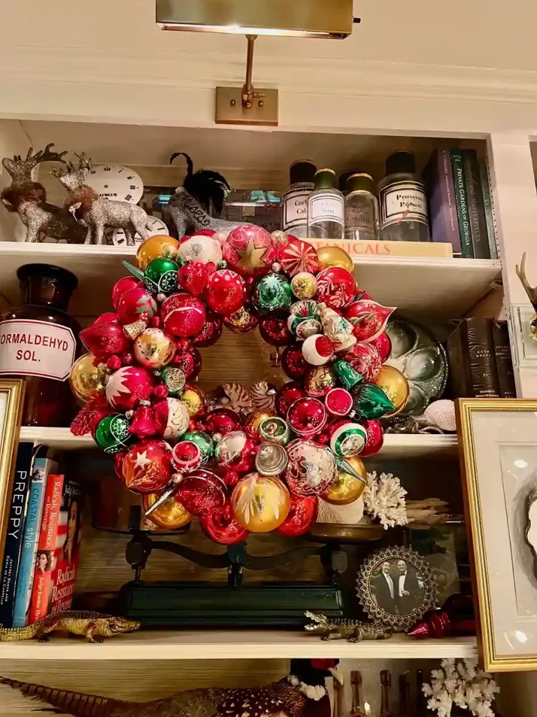 Wreath made from vintage shiny brite style ornaments
