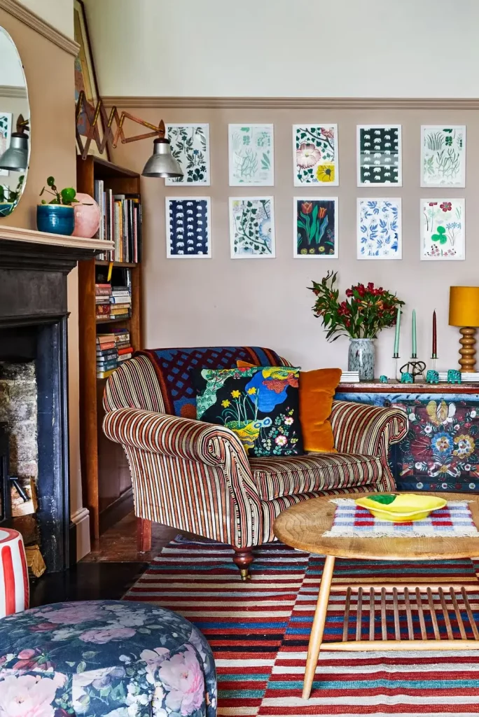 layered lighting in a busy living room