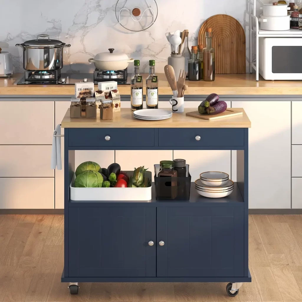 a rolling kitchen island to improve storage