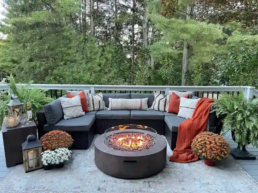patio with firepit to create a cozy winter patio