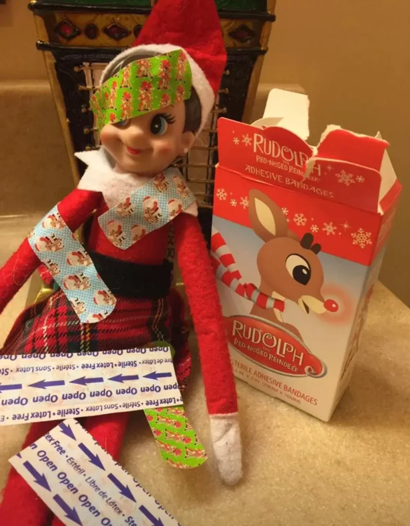 fun ideas using band aids all over the elf on the shelf