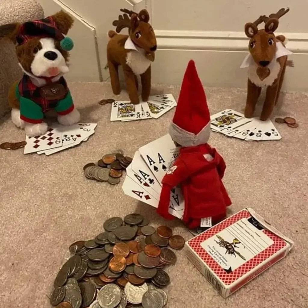 poker night with the other toys and the elf on the shelf