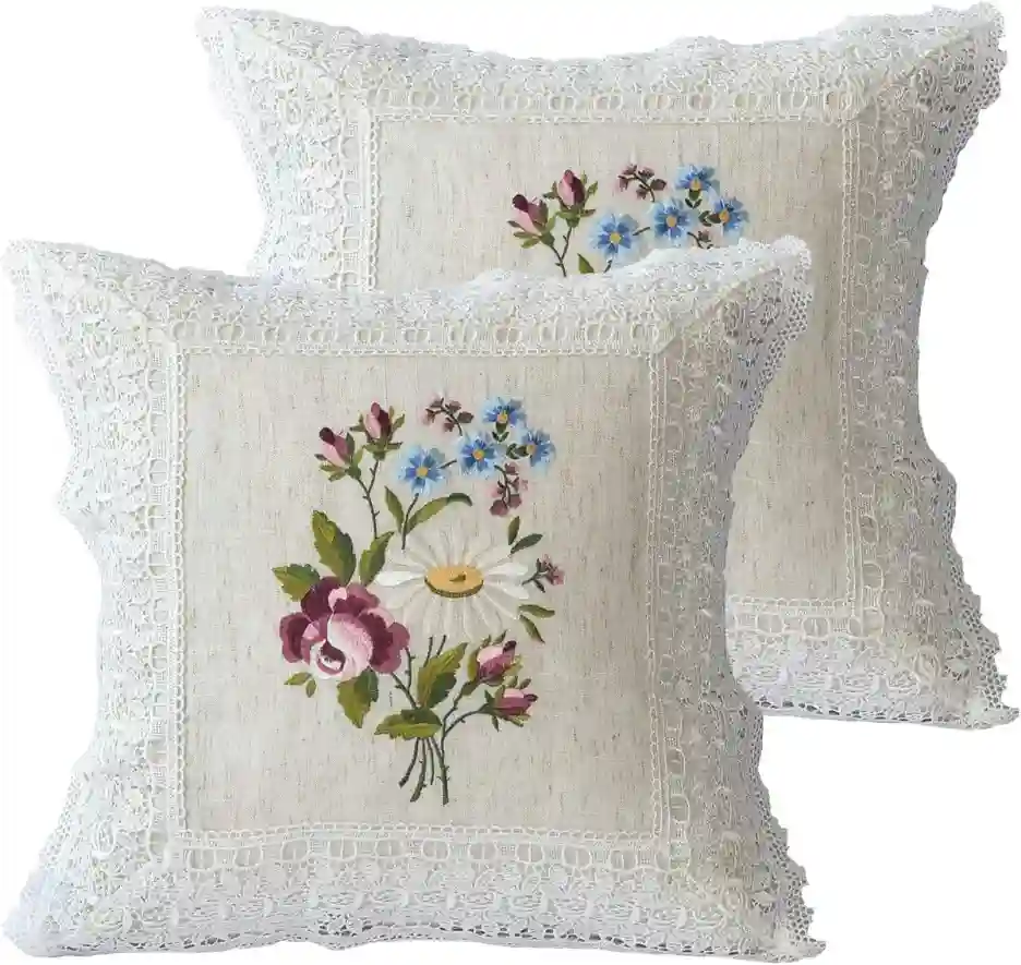 lace and embroidered cushion covers