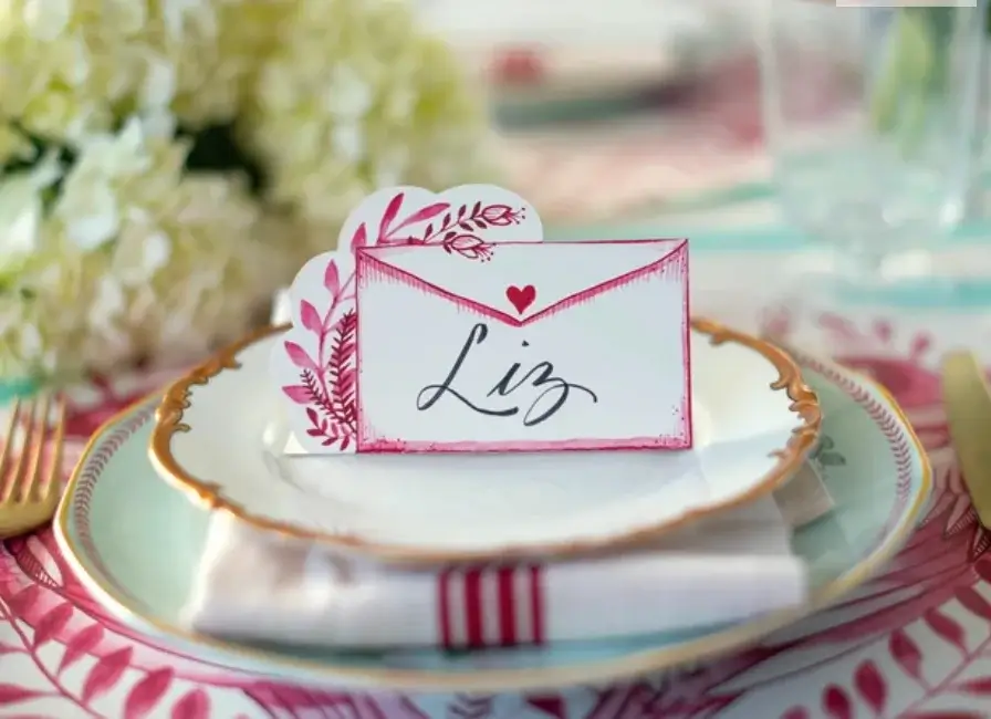 Mini envelope love letter place setting for a cute Valentines dinner