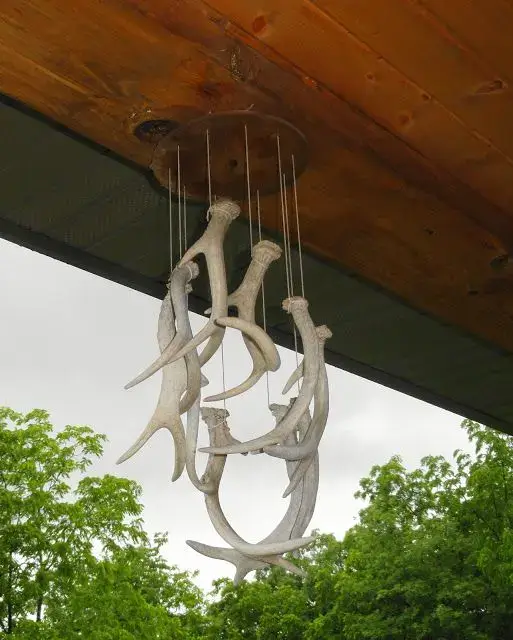 Creative free home decor using foraged antlers turned into a windchime.