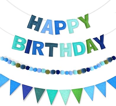 birthday decoration without balloons by using felt banners and garlands