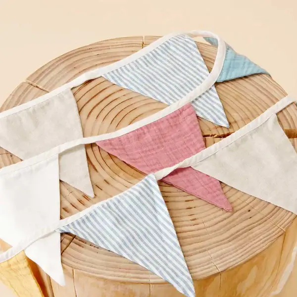 fabric bunting to replace balloons for a fest birthday party