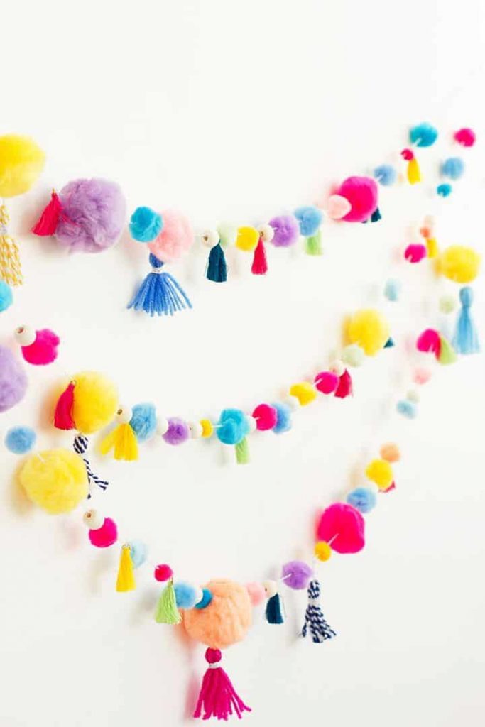 pom pom diy garland birthday party decoration