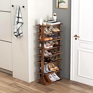 Tall vertical shoe tower working as slim hallway furniture for tight entryway spaces.