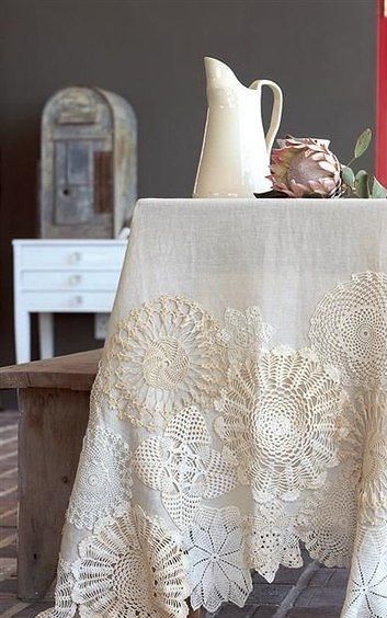doily and lace upcycle craft, embellished tablecloth