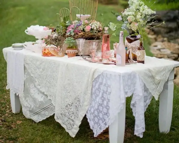 upcycled lace fabric table decor