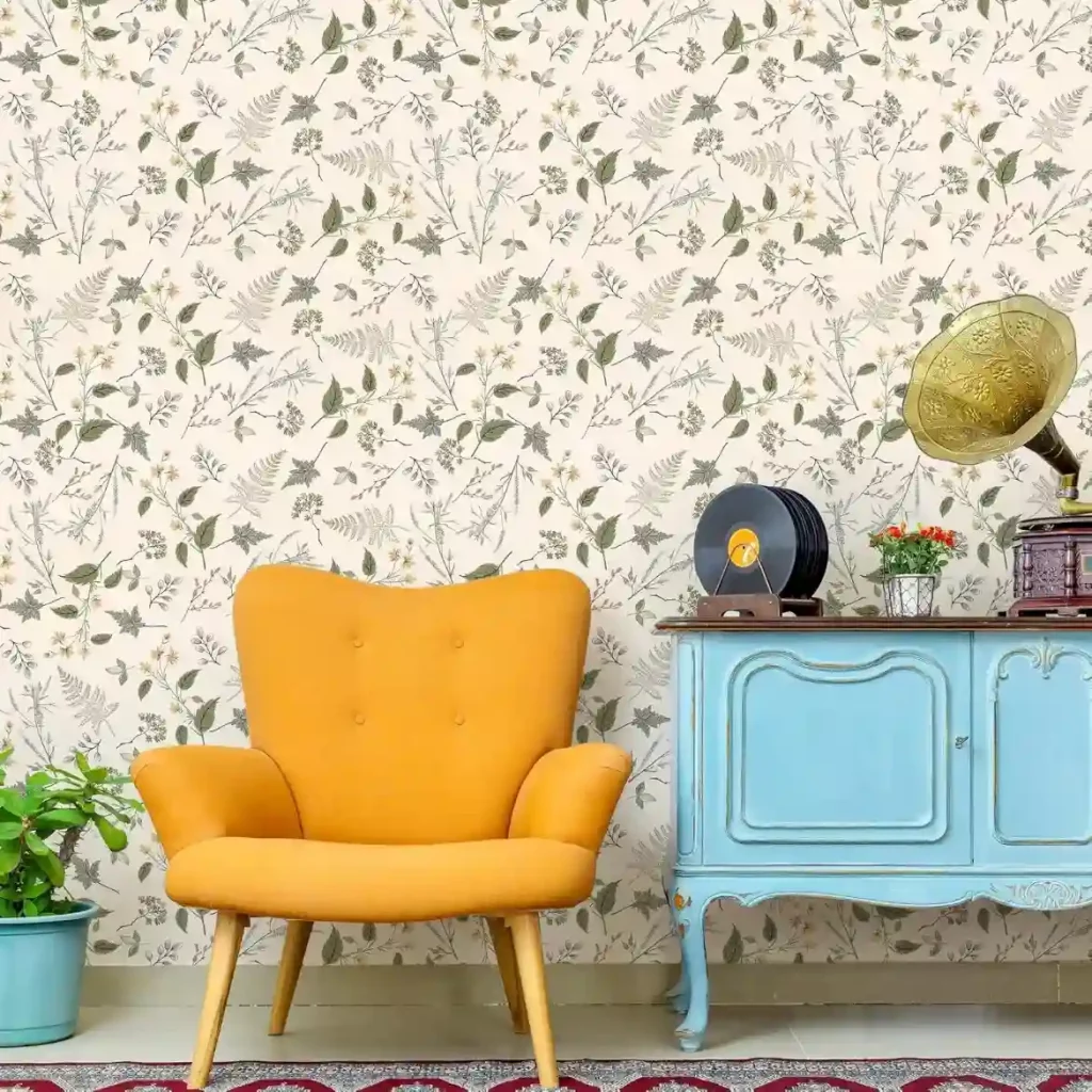 simple botanical classic wallpaper with delicate leafy sprigs