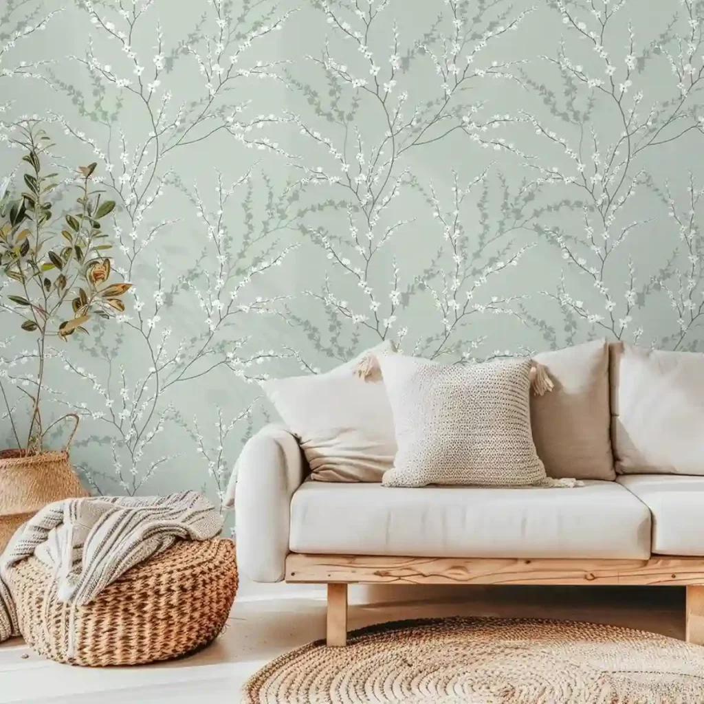 trailing vine traditional style wallpaper in living room