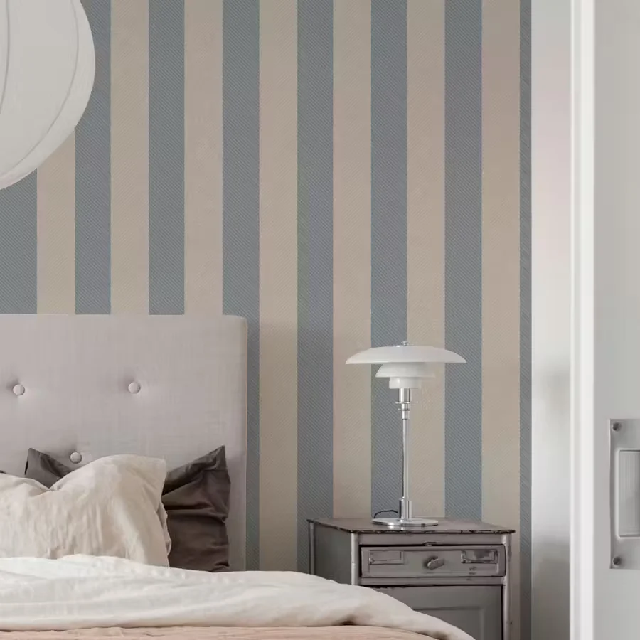 paper sustainable wallpaper with stripes on a bedroom wall
