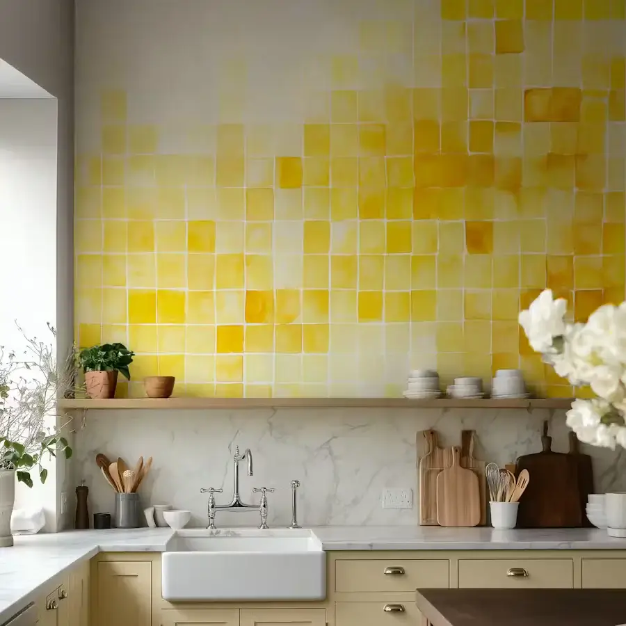 best wallpaper for a rental kitchen, peel and stick vinyl faux tiles