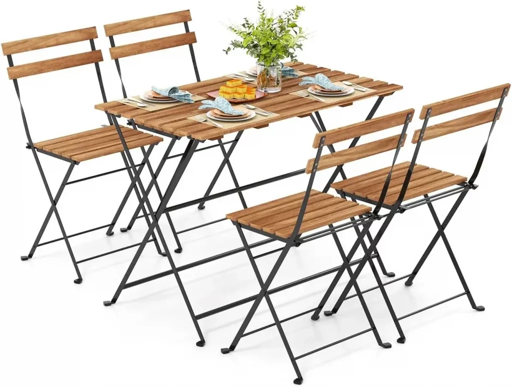 Accacia Wood Slatted Folding Table 5 piece Set