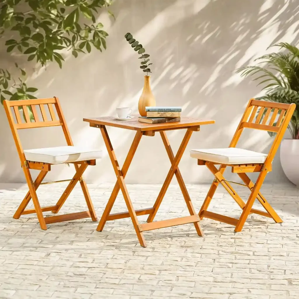 Accacia Wood Slatted Folding Table Set