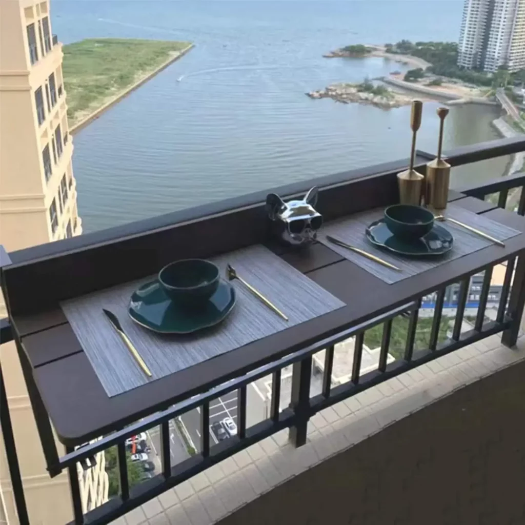 Railing-Mounted Balcony Table for Zero Floor Space Dining