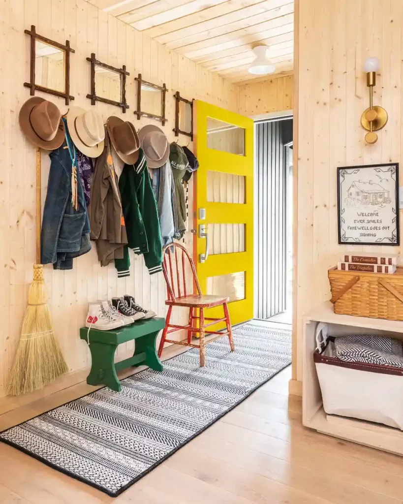 organized entryway with hooks and shoe storage