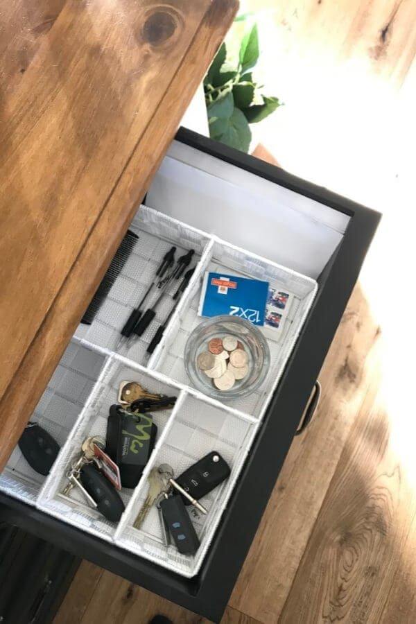 small entrance organization, trays in drawers