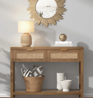 wooden console tables for entryway styling