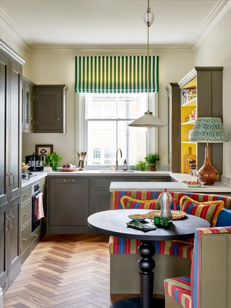 Curved built in bench breakfast corner for a small kitchen.