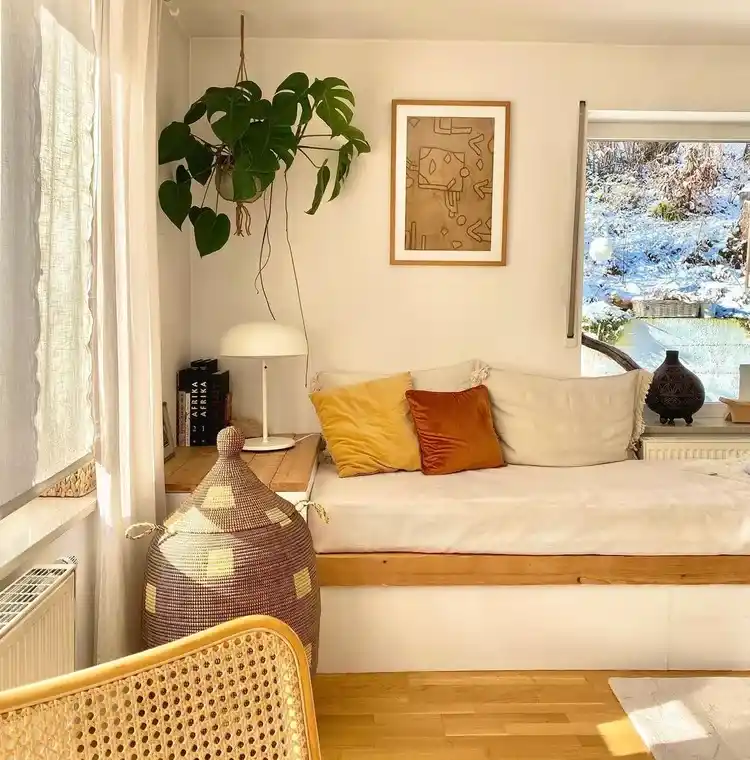 apartment decorating with a hanging plant in an empty corner