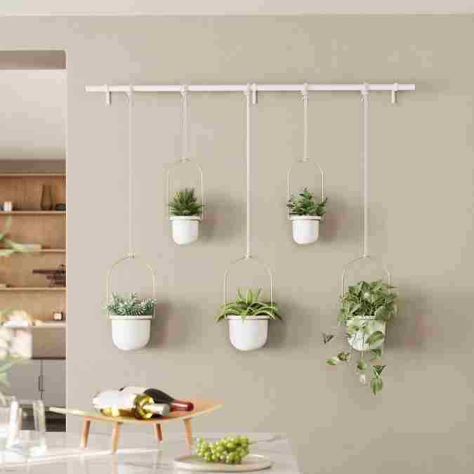 apartment friendly hanging plants with matching indoor planters