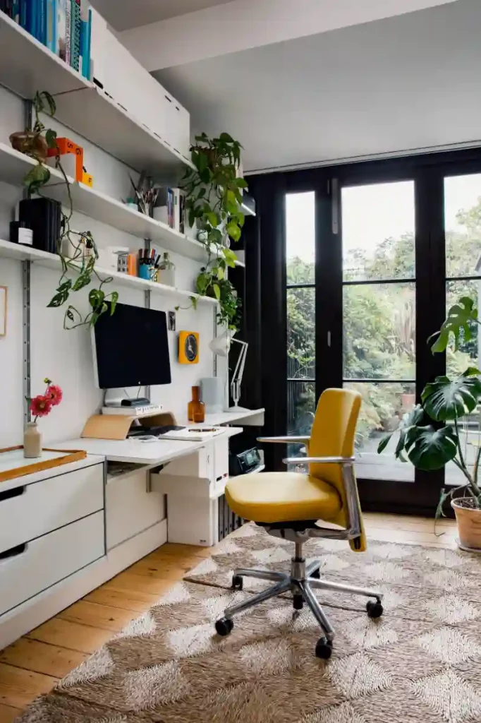 hanging plants in home office as calming decoration