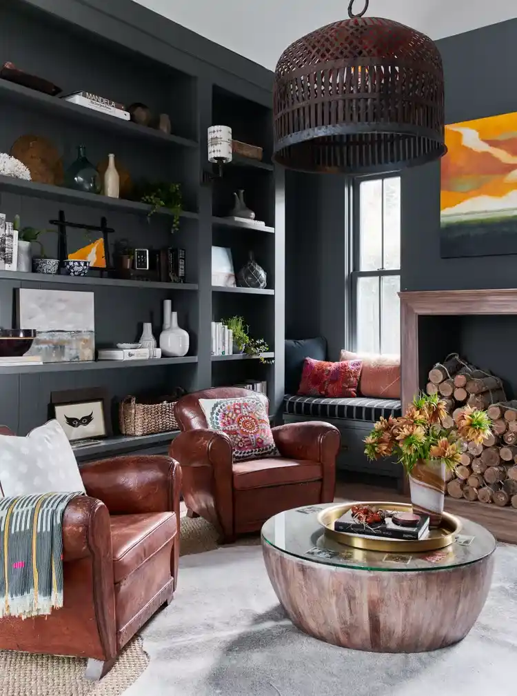 Living room with western inspired elements.