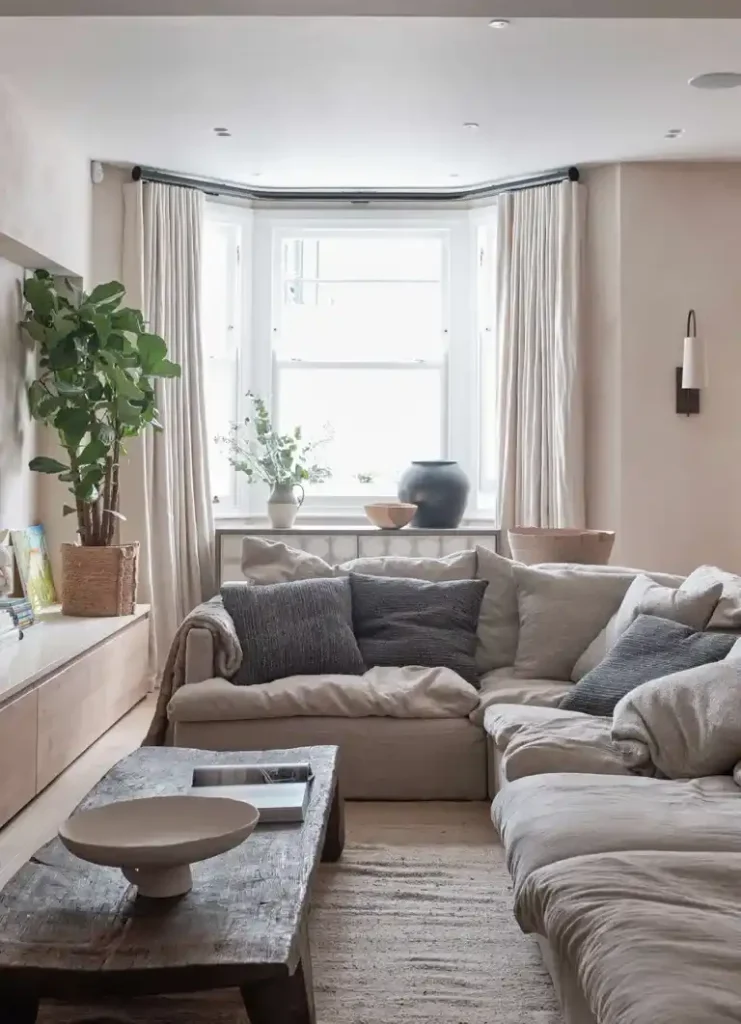 open layout living room designed around the window.
