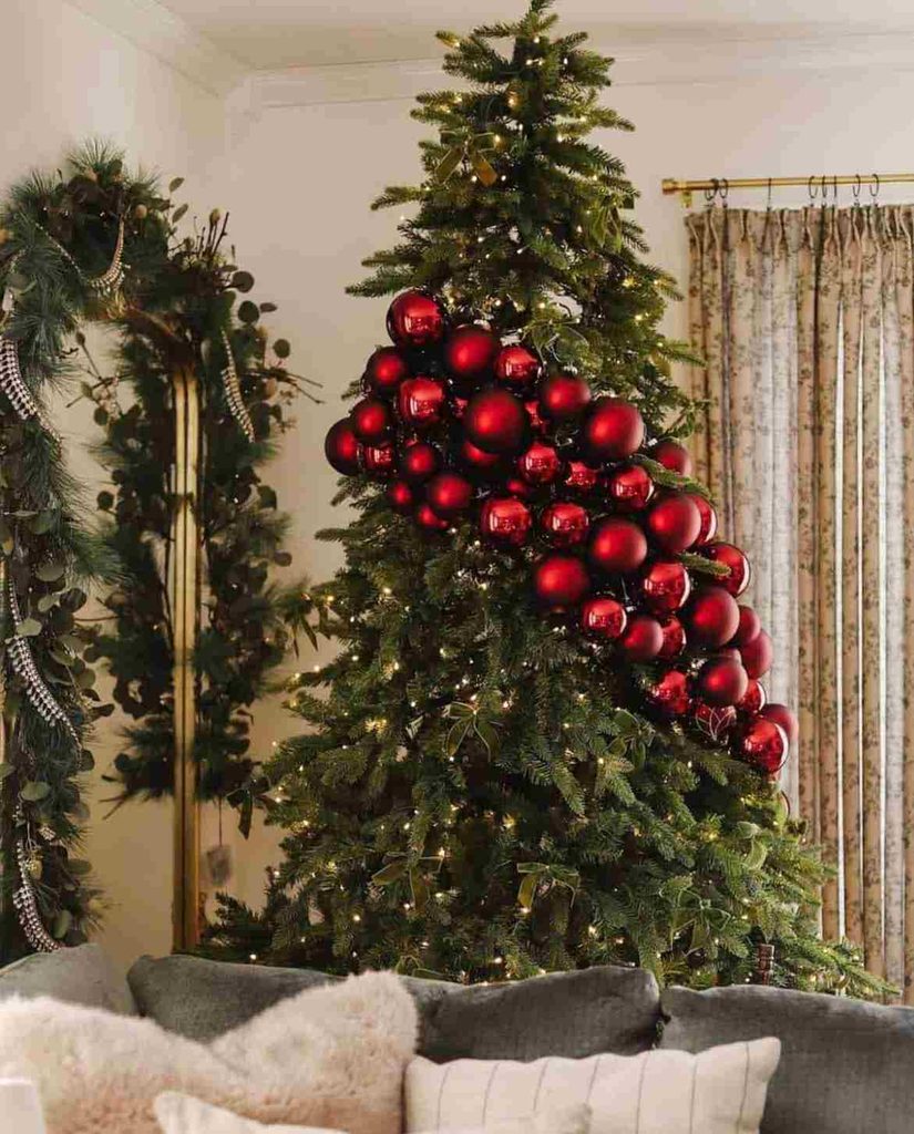 Christmas ornaments clustered together on a Christmas tree